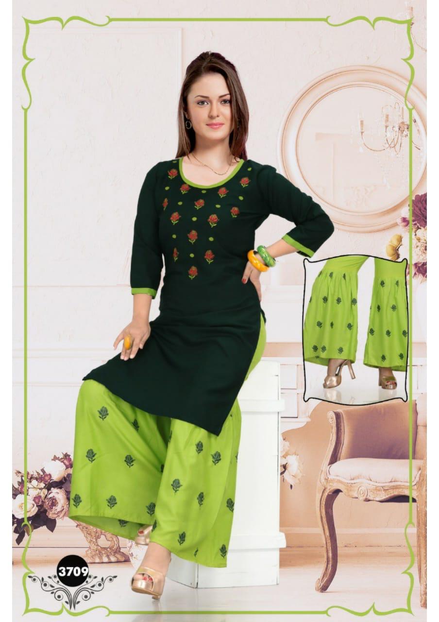 Trendy Mirror  Latest Fancy Festive Wear Heavy Rayon Kurti With Sharara Collection